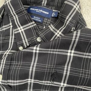 Ralph Lauren Golf Shirt Mens LG Black Plaid Blake Cotton LS Boxy Preppy Y2K